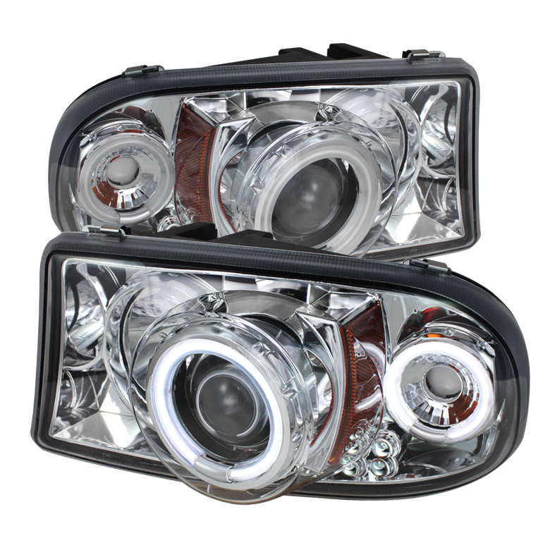 Dodge Dakota 97-04 / Durango 98-03 1PC Projector Headlights - CCFL Halo - LED ( Replaceable LEDs ) - Chrome - High H1 (Included) - Low H1 (Included)