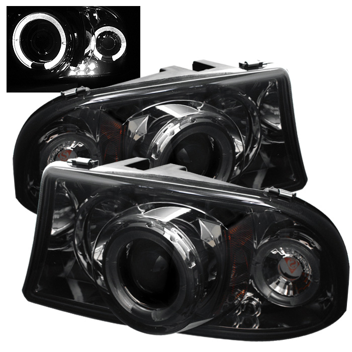 Dodge Dakota 97-04 / Durango 98-03 1PC Projector Headlights - LED Halo - LED ( Replaceable LEDs ) - Smoke - High H1 (Included) - Low H1 (Included)