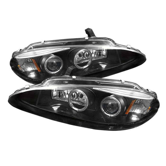 Dodge Intrepid 98-04 Projector Headlights - LED Halo - Replaceable eyebrow - Black - High 9005 (Not Included) - Low H1 (Included)