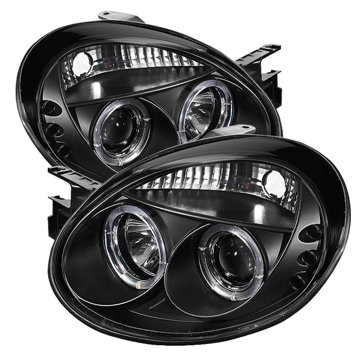 Dodge Neon 03-05 Projector Headlights - LED Halo - LED ( Replaceable LEDs ) - Black - High H1 (Included) - Low H1 (Included)