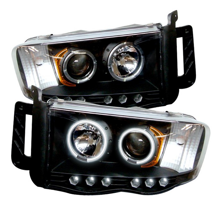 Dodge Ram 1500 02-05 / Ram 2500/3500 03-05 Projector Headlights - CCFL Halo - LED ( Replaceable LEDs ) - Black - High H1 (Included) - Low H1 (Included)