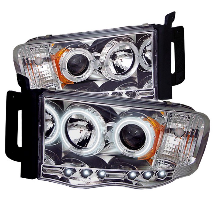 Dodge Ram 1500 02-05 / Ram 2500/3500 03-05 Projector Headlights - CCFL Halo - LED ( Replaceable LEDs ) - Chrome - High H1 (Included) - Low H1 (Included)