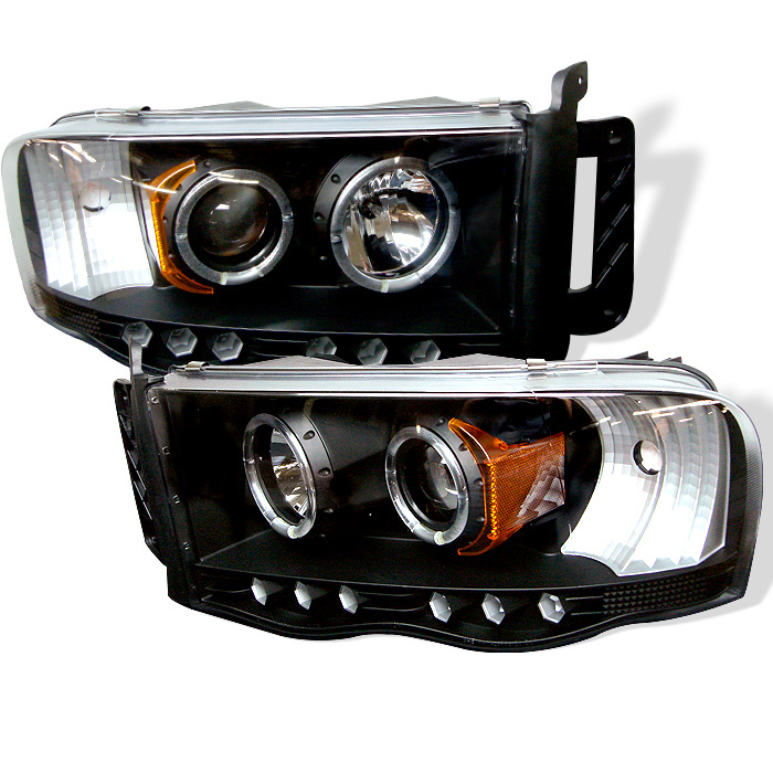 Dodge Ram 1500 02-05 / Ram 2500/3500 03-05 Projector Headlights - LED Halo - LED ( Replaceable LEDs ) - Black - High H1 (Included) - Low H1 (Included)