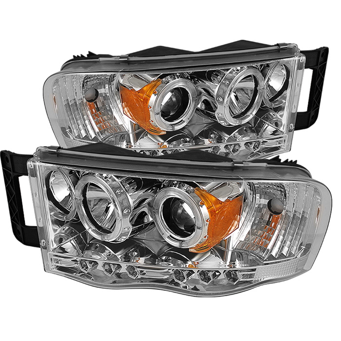 Dodge Ram 1500 02-05 / Ram 2500/3500 03-05 Projector Headlights - LED Halo - LED ( Replaceable LEDs ) - Chrome - High H1 (Included) - Low H1 (Included)