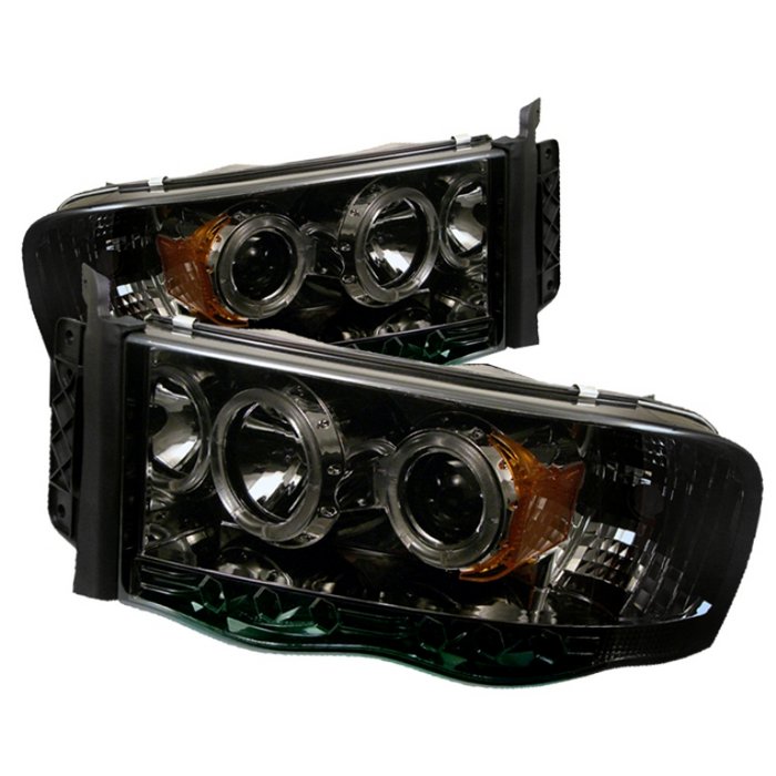 Dodge Ram 1500 02-05 / Ram 2500/3500 03-05 Projector Headlights - LED Halo - LED ( Replaceable LEDs ) - Smoke - High H1 (Included) - Low H1 (Included)