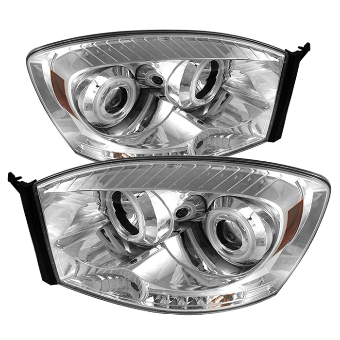 Dodge Ram 1500 06-08 / Ram 2500/3500 06-09 Projector Headlights - CCFL Halo - LED ( Replaceable LEDs ) - Chrome - High H1 (Included) - Low H1 (Included)