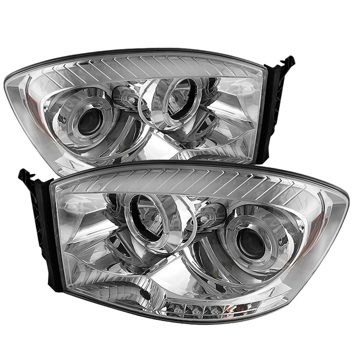 Dodge Ram 1500 06-08 / Ram 2500/3500 06-09 Projector Headlights - LED Halo - LED ( Replaceable LEDs ) - Chrome - High H1 (Included) - Low H1 (Included)