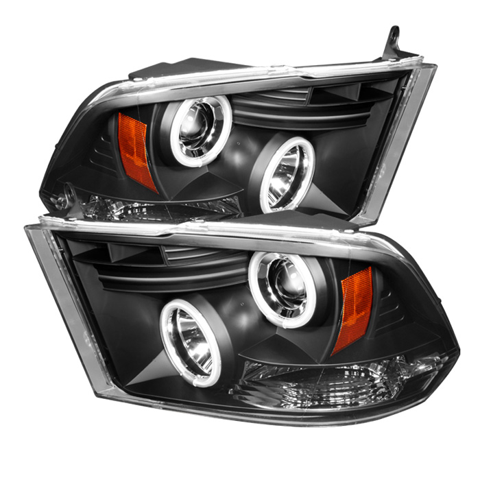 Dodge Ram 1500 09-14 / Ram 2500/3500 10-14 Projector Headlights - Halogen Model Only ( Not Compatible With Factory Projector And LED DRL ) - CCFL Halo - LED ( Replaceable LEDs ) - Black - High 9005 (N