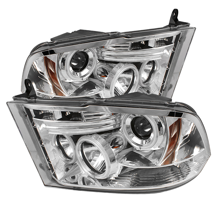 Dodge Ram 1500 09-14 / Ram 2500/3500 10-14 Projector Headlights - Halogen Model Only ( Not Compatible With Factory Projector And LED DRL ) - CCFL Halo - LED ( Replaceable LEDs ) - Chrome - High 9005 (