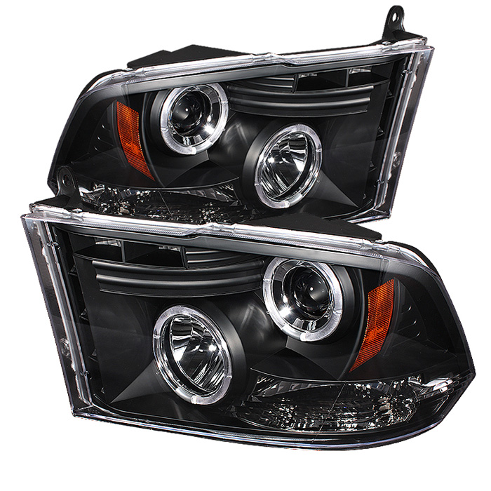 Dodge Ram 1500 09-14 / Ram 2500/3500 10-14 Projector Headlights - Halogen Model Only ( Not Compatible With Factory Projector And LED DRL ) - CCFL Halo - LED ( Replaceable LEDs ) - Black - High 9005 (N