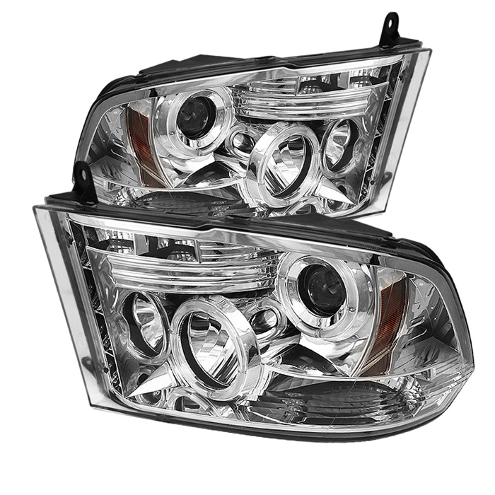 Dodge Ram 1500 09-14 / Ram 2500/3500 10-14 Projector Headlights - Halogen Model Only ( Not Compatible With Factory Projector And LED DRL ) - CCFL Halo - LED ( Replaceable LEDs ) - Chrome - High 9005 (