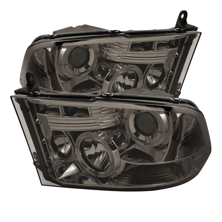 Dodge Ram 1500 09-14 / Ram 2500/3500 10-14 Projector Headlights - Halogen Model Only ( Not Compatible With Factory Projector And LED DRL ) - CCFL Halo - LED ( Replaceable LEDs ) - Smoke - High 9005 (N