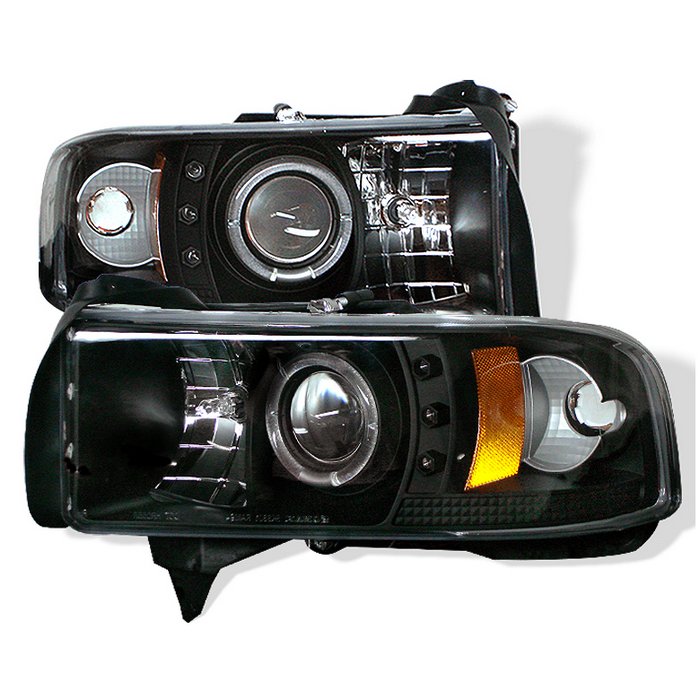 Dodge Ram 1500 94-01 / Ram 2500/3500 94-02 Projector Headlights - ( Do Not Fit Sport Model ) - CCFL Halo - LED ( Replaceable LEDs ) - Black - High H1 (Included) - Low H1 (Included)