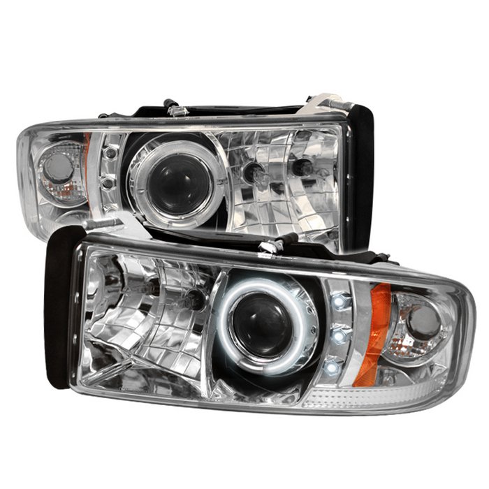 Dodge Ram 1500 94-01 / Ram 2500/3500 94-02 Projector Headlights - ( Do Not Fit Sport Model ) - CCFL Halo - LED ( Replaceable LEDs ) - Chrome - High H1 (Included) - Low H1 (Included)