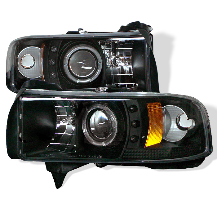 Dodge Ram 1500 94-01 / Ram 2500/3500 94-02 Projector Headlights - ( Do Not Fit Sport Model ) - LED Halo - LED ( Replaceable LEDs ) - Black - High H1 (Included) - Low H1 (Included)