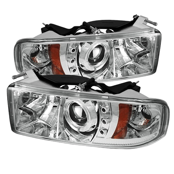 Dodge Ram 1500 94-01 / Ram 2500/3500 94-02 Projector Headlights - ( Do Not Fit Sport Model ) - LED Halo - LED ( Replaceable LEDs ) - Chrome - High H1 (Included) - Low H1 (Included)