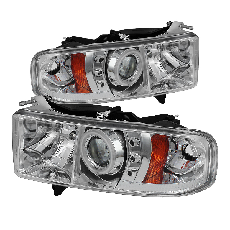 Dodge Ram 1500 99-01 / Ram 2500/3500 99-02 Projector Headlights - ( Sport Model Only ) - CCFL Halo - LED ( Replaceable LEDs ) - Chrome - High H1 (Included) - Low H1 (Included)