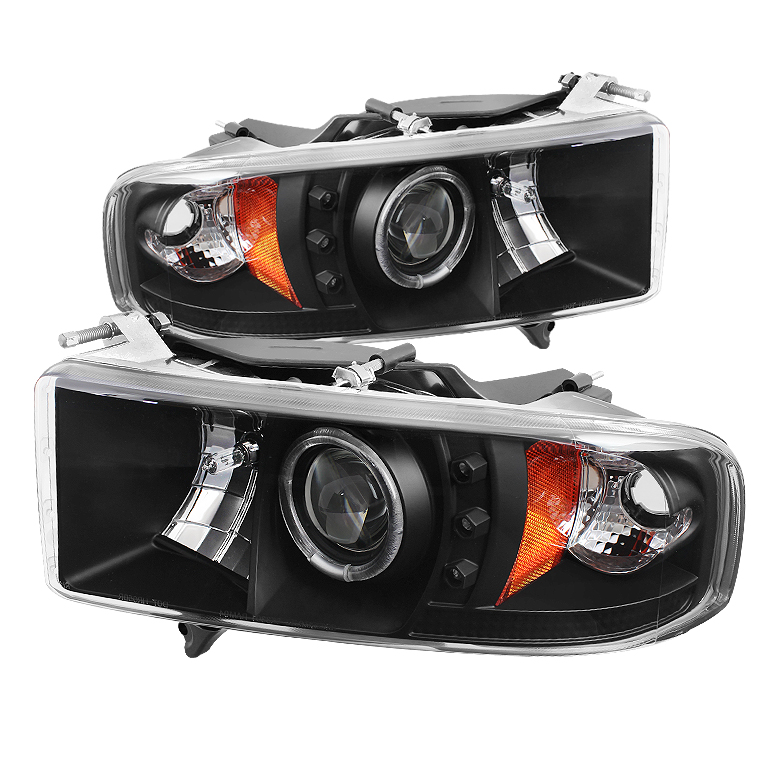 Dodge Ram 1500 99-01 / Ram 2500/3500 99-02 Projector Headlights - ( Sport Model Only ) - LED Halo - LED ( Replaceable LEDs ) - Black - High H1 (Included) - Low H1 (Included)