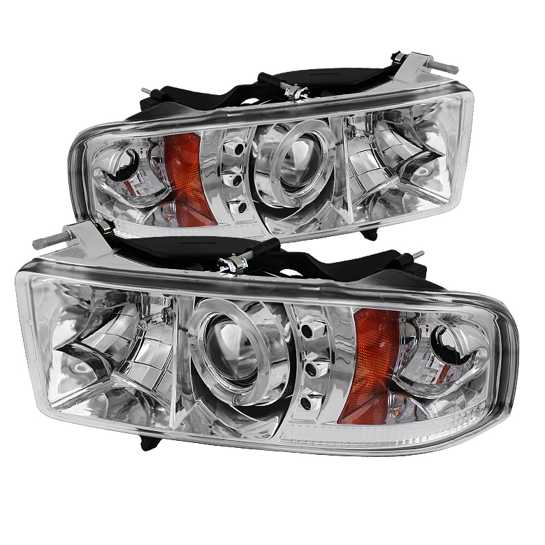 Dodge Ram 1500 99-01 / Ram 2500/3500 99-02 Projector Headlights - ( Sport Model Only ) - LED Halo - LED ( Replaceable LEDs ) - Chrome - High H1 (Included) - Low H1 (Included)