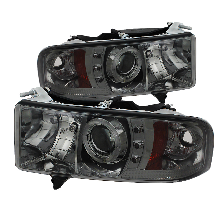 Dodge Ram 1500 99-01 / Ram 2500/3500 99-02 Projector Headlights - ( Sport Model Only ) - LED Halo - LED ( Replaceable LEDs ) - Smoke - High H1 (Included) - Low H1 (Included)