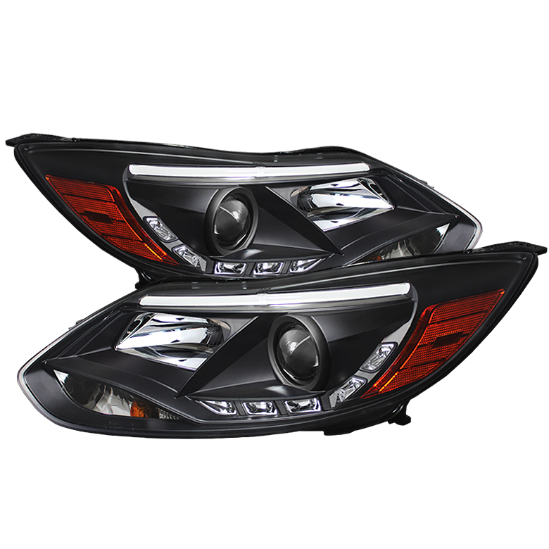 Ford Focus 12-14 Projector Headlights - Halogen Model Only ( Not Compatible With Xenon/HID Model ) - DRL - Black - High H1 (Included) - Low H7 (Included)