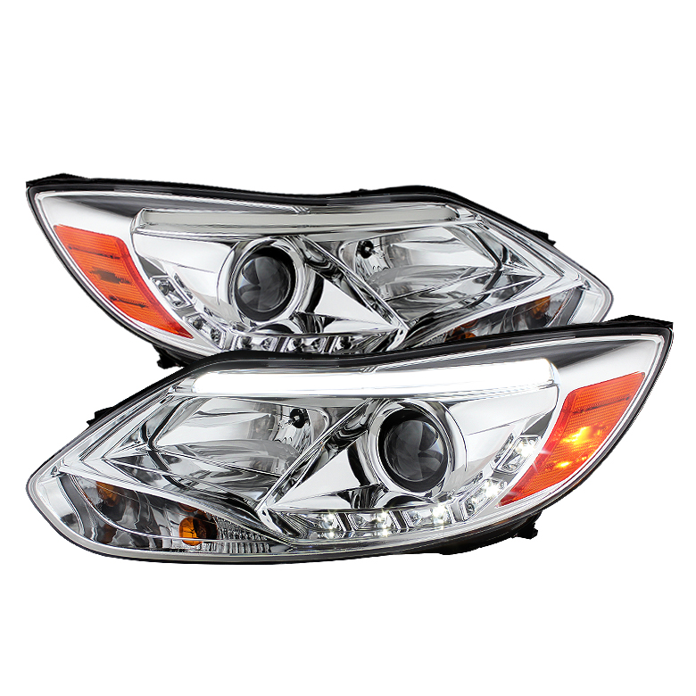 Ford Focus 12-14 Projector Headlights - Halogen Model Only ( Not Compatible With Xenon/HID Model ) - DRL - Chrome - High H1 (Included) - Low H7 (Included)