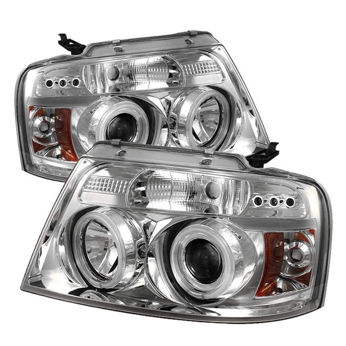 Ford F150 04-08 Projector Headlights - Version 2 - CCFL Halo - LED ( Replaceable LEDs ) - Chrome - High H1 (Included) - Low 9006 (Included)