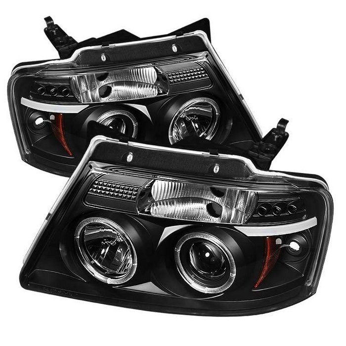 Ford F150 04-08 Projector Headlights - Version 2 - LED Halo - LED ( Replaceable LEDs ) - Black - High H1 (Included) - Low 9006 (Included)