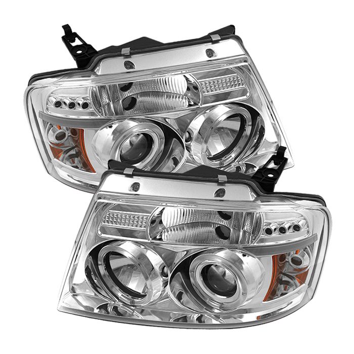 Ford F150 04-08 Projector Headlights - Version 2 - LED Halo - LED ( Replaceable LEDs ) - Chrome - High H1 (Included) - Low 9006 (Included)