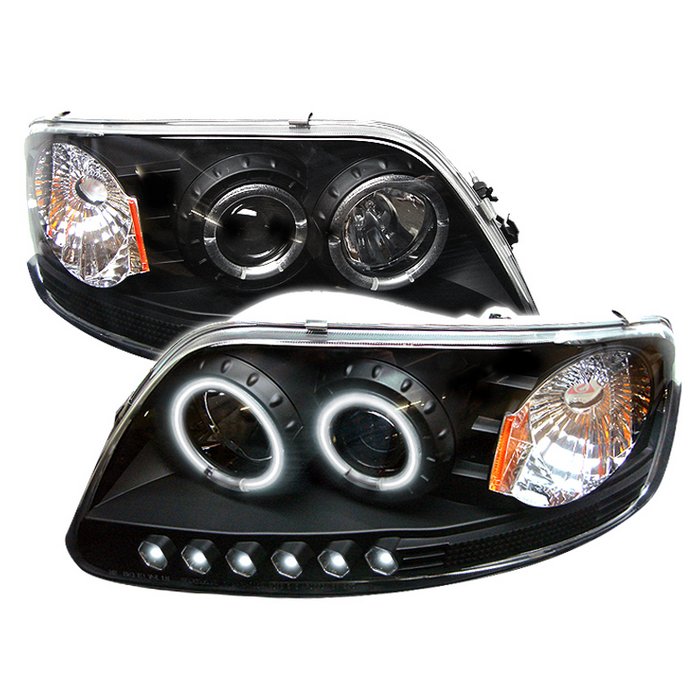 Ford F150 97-03 / Expedition 97-02 1PC Projector Headlights - ( Will Not Fit Manufacture Date Before 6/1997 ) - CCFL Halo - LED ( Replaceable LEDs ) - Black - High 9005 (Included) - Low H3 (Included)