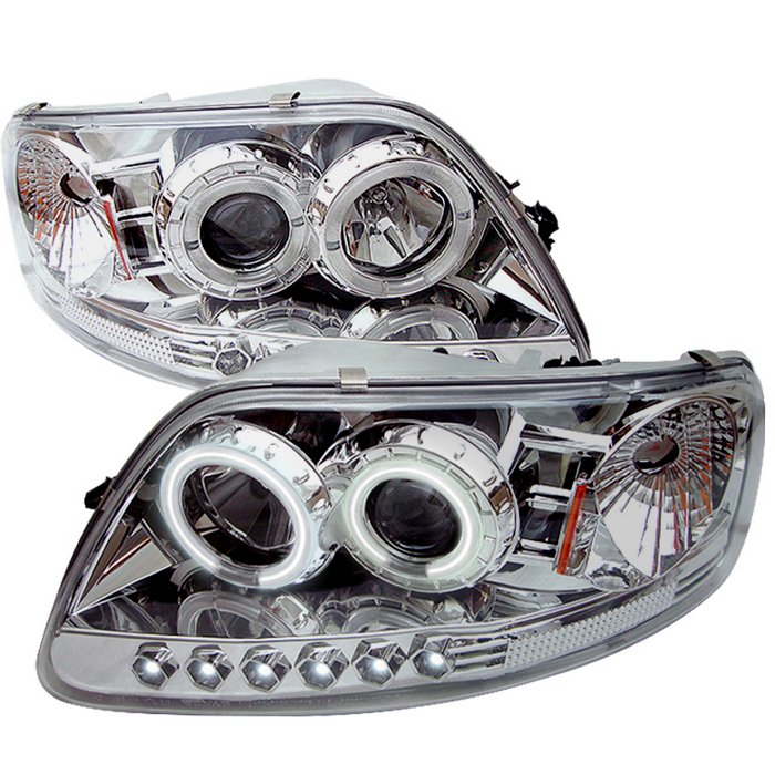 Ford F150 97-03 / Expedition 97-02 1PC Projector Headlights - ( Will Not Fit Manufacture Date Before 6/1997 ) - CCFL Halo - LED ( Replaceable LEDs ) - Chome - High 9005 (Included) - Low H3 (Included)