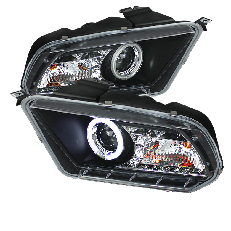 Ford Mustang 10-13 Projector Headlights - Halogen Model Only ( Not Compatible With Xenon/HID Model ) - CCFL Halo - DRL - Black - High/Low H7 (Included)