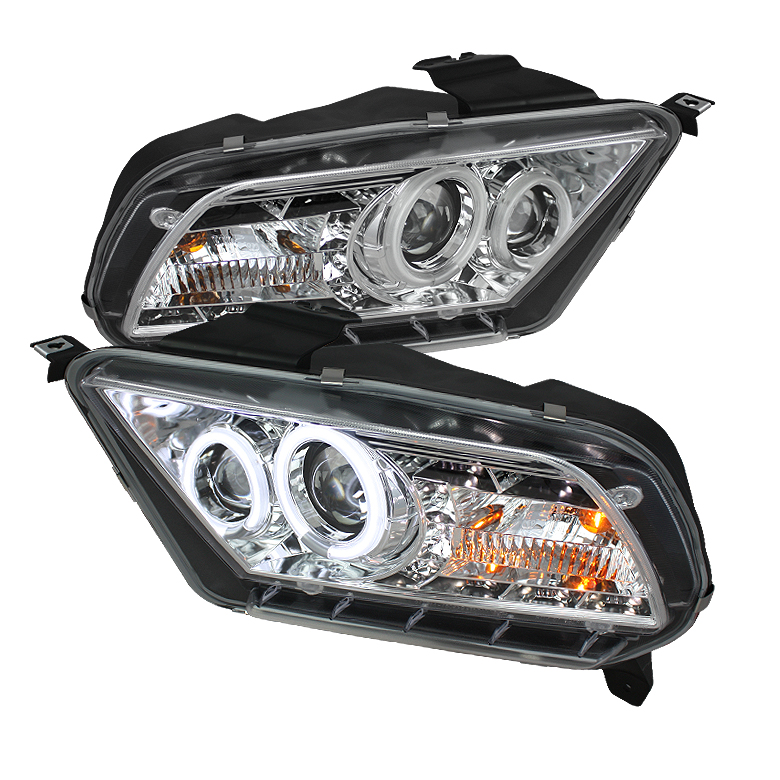 Ford Mustang 10-13 Projector Headlights - Halogen Model Only ( Not Compatible With Xenon/HID Model ) - CCFL Halo - DRL - Chrome - High/Low H7 (Included)