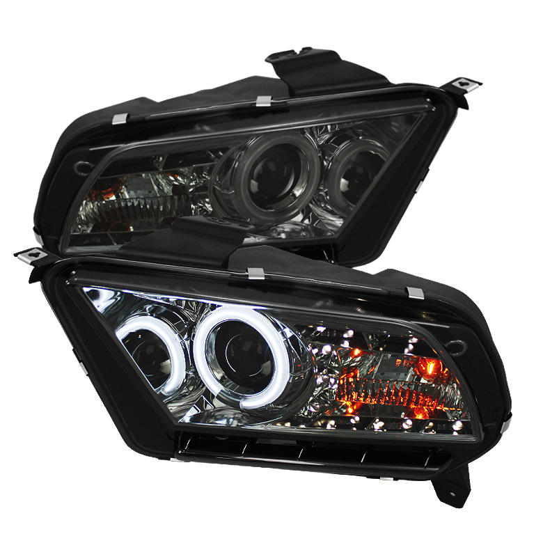 Ford Mustang 10-13 Projector Headlights - Halogen Model Only ( Not Compatible With Xenon/HID Model ) - CCFL Halo - DRL - Smoke - High/Low H7 (Included)