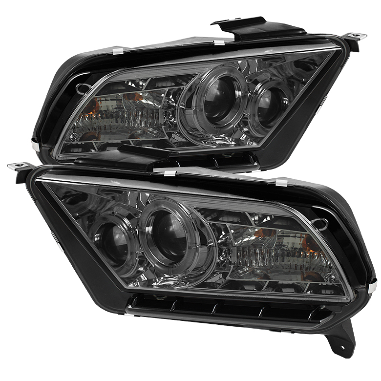 Ford Mustang 10-13 Projector Headlights - Halogen Model Only ( Not Compatible With Xenon/HID Model ) - LED Halo - DRL - Smoke - High/Low H7 (Included)