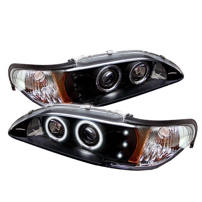 Ford Mustang 94-98 1PC Projector Headlights - CCFL Halo - Amber Reflector - LED ( Replaceable LEDs ) - Black - High 9005 (Included) - Low H3 (Included)