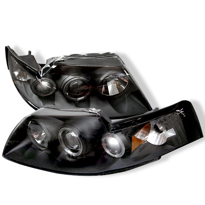 Ford Mustang 99-04 Projector Headlights - LED Halo - Black - High H1 (Included) - Low H1 (Included)