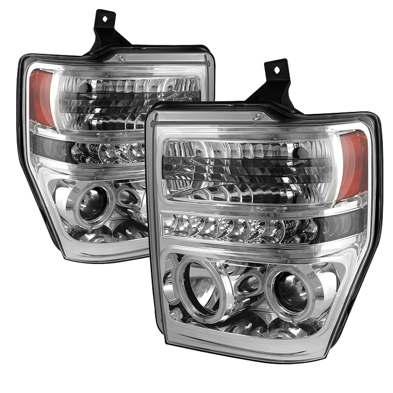 Ford F250/350/450 Super Duty 08-10 Projector Headlights - CCFL Halo - LED ( Replaceable LEDs ) - Chrome - High H1 (Included) - Low H1 (Included)