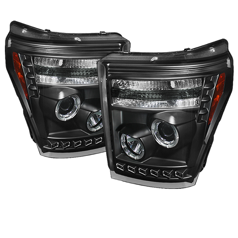 Ford Super Duty 11-15 Projector Headlights - CCFL Halo - DRL - Black - High H1 (Included) - Low 9006 (included)