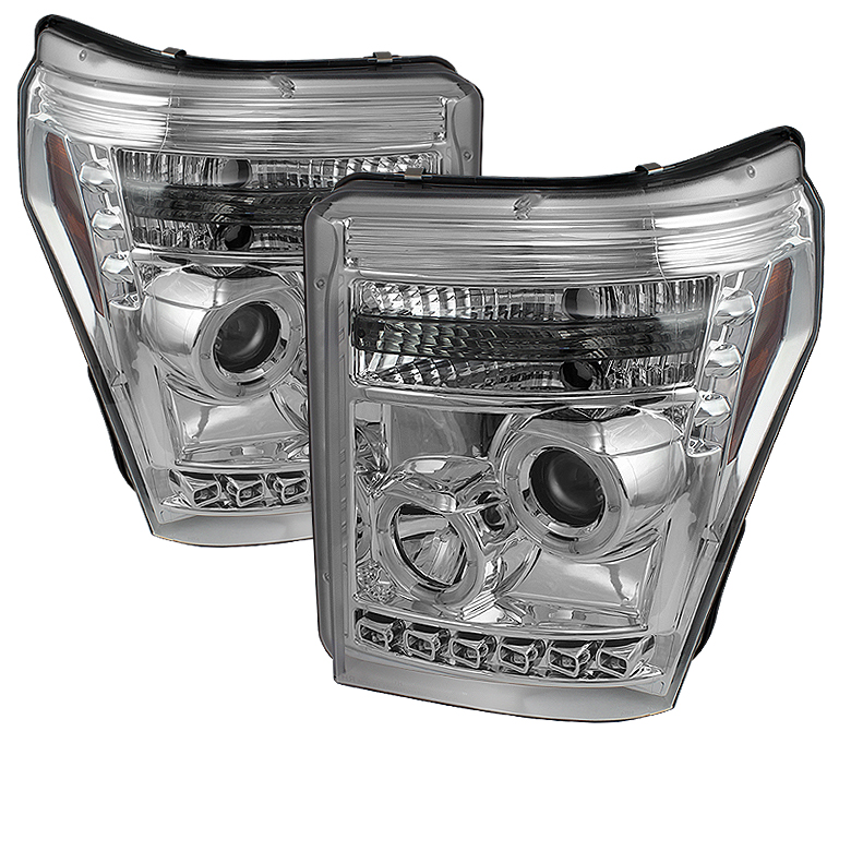 Ford Super Duty 11-15 Projector Headlights - CCFL Halo - DRL - Chrome - High H1 (Included) - Low 9006 (included)