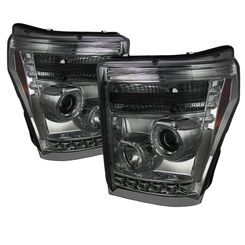 Ford Super Duty 11-15 Projector Headlights - CCFL Halo - DRL - Smoke - High H1 (Included) - Low 9006 (included)