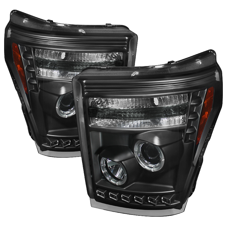 Ford Super Duty 11-15 Projector Headlights - LEDHalo - DRL - Black - High H1 (Included) - Low 9006 (included)