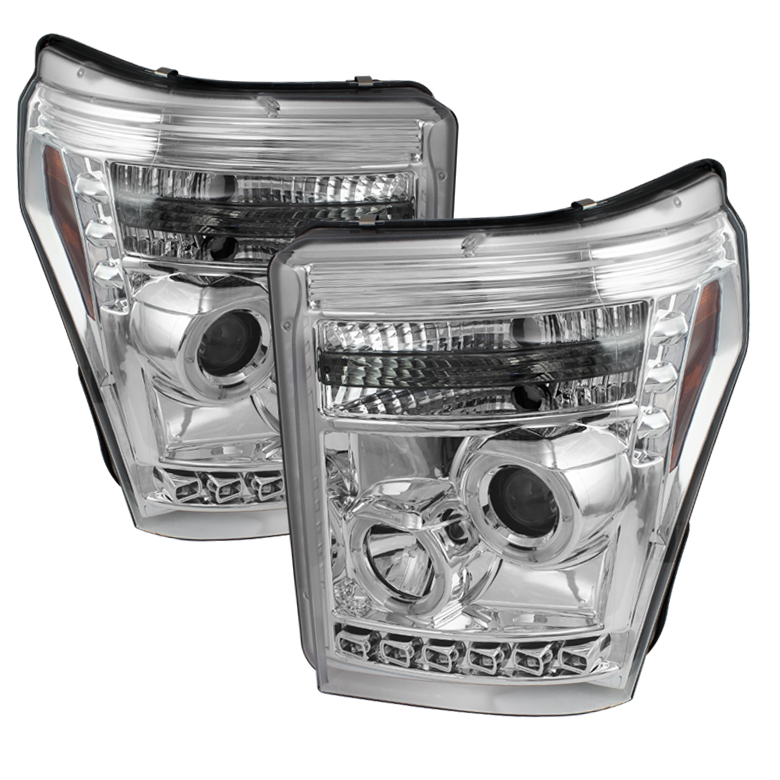 Ford Super Duty 11-15 Projector Headlights - LED Halo - DRL - Chrome - High H1 (Included) - Low 9006 (included)