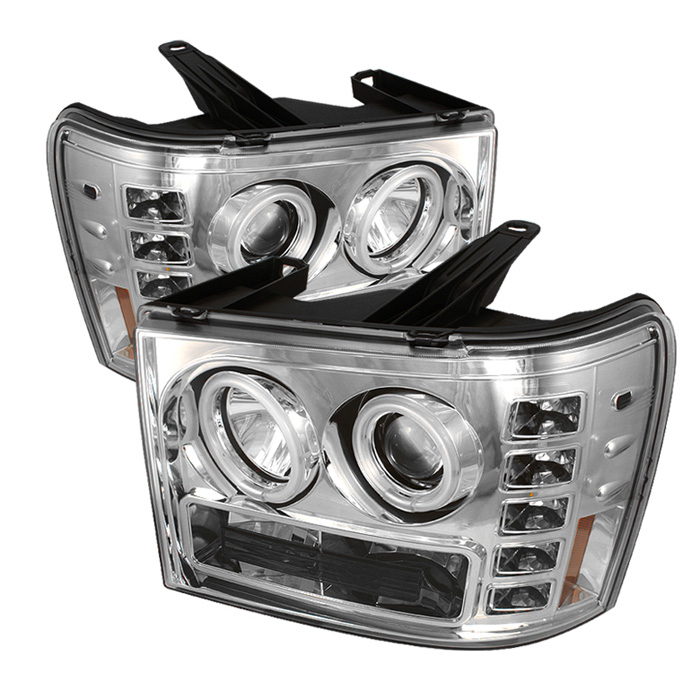 GMC Sierra 1500/2500/3500 07-13 / GMC Sierra Denali 08-13 / GMC Sierra 2500HD/3500HD 07-13 Projector Headlights - CCFL Halo- LED ( Replaceable LEDs ) - Chrome - High H1 (Included) - Low H1 (Included)