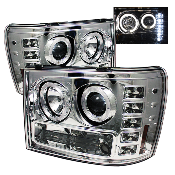 GMC Sierra 1500/2500/3500 07-13 / GMC Sierra Denali 08-13 / GMC Sierra 2500HD/3500HD 07-13 Projector Headlights - LED Halo- LED ( Replaceable LEDs ) - Chrome - High H1 (Included) - Low H1 (Included)