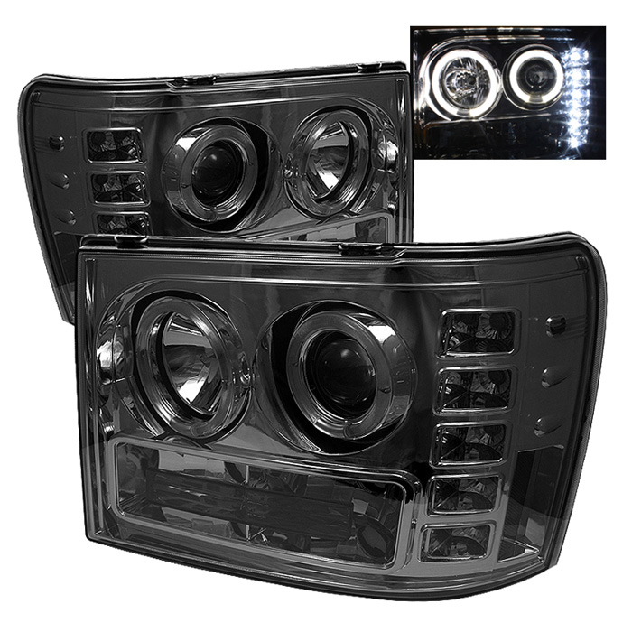 GMC Sierra 1500/2500/3500 07-13 / GMC Sierra Denali 08-13 / GMC Sierra 2500HD/3500HD 07-13 Projector Headlights - LED Halo- LED ( Replaceable LEDs ) - Smoke - High H1 (Included) - Low H1 (Included)