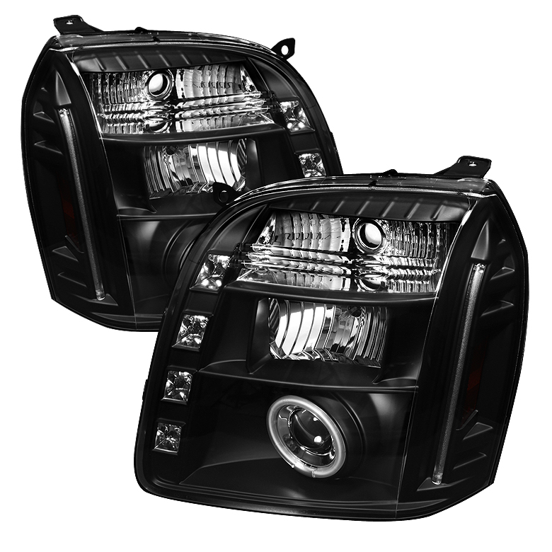 GMC Yukon 07-14 / GMC Yukon Denali 07-14 / GMC Yukon XL 07-14 Projector Headlights - CCFL Halo - LED ( Replaceable LEDs ) - Black - High H1 (Included) - Low H1 (Included)