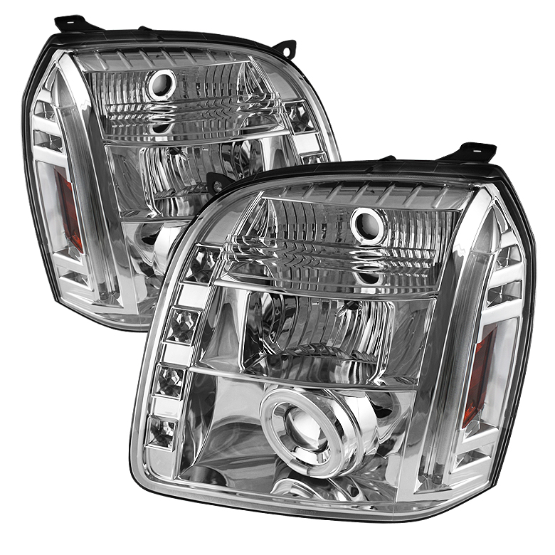 GMC Yukon 07-14 / GMC Yukon Denali 07-14 / GMC Yukon XL 07-14 Projector Headlights - CCFL Halo - LED ( Replaceable LEDs ) - Chrome - High H1 (Included) - Low H1 (Included)