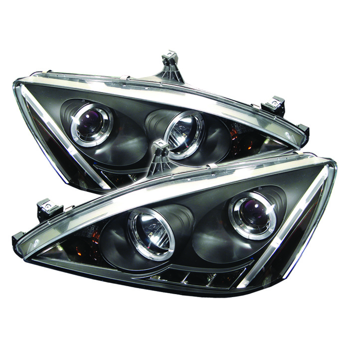 Honda Accord 03-07 Projector Headlights - LED Halo - Amber Reflector - LED ( Replaceable LEDs ) - High H1 (Included) - Low H1 (Included) - Black