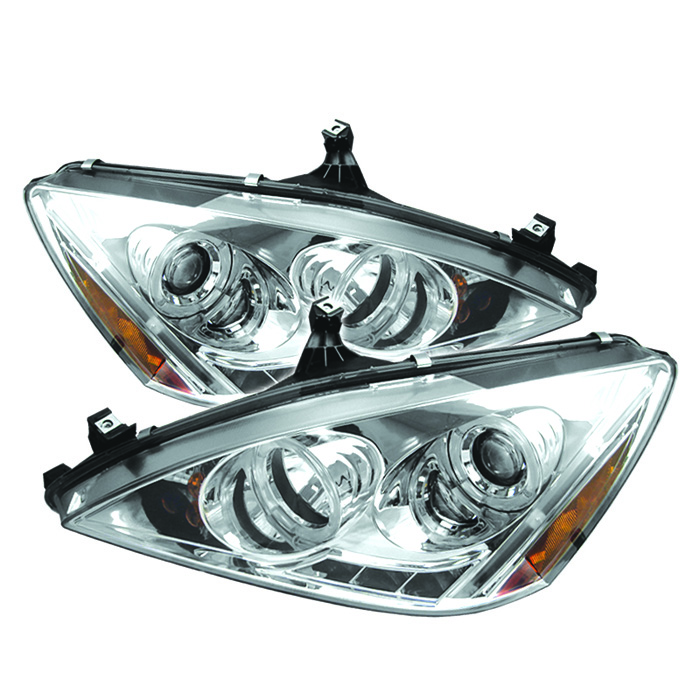 Honda Accord 03-07 Projector Headlights - LED Halo - Amber Reflector - LED ( Replaceable LEDs ) - Chrome - High H1 (Included) - Low H1 (Included)